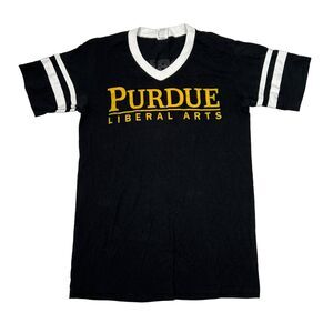Vintage 90s Purdue Liberal Arts College V-Neck Tee T-Shirt Black Adult Small